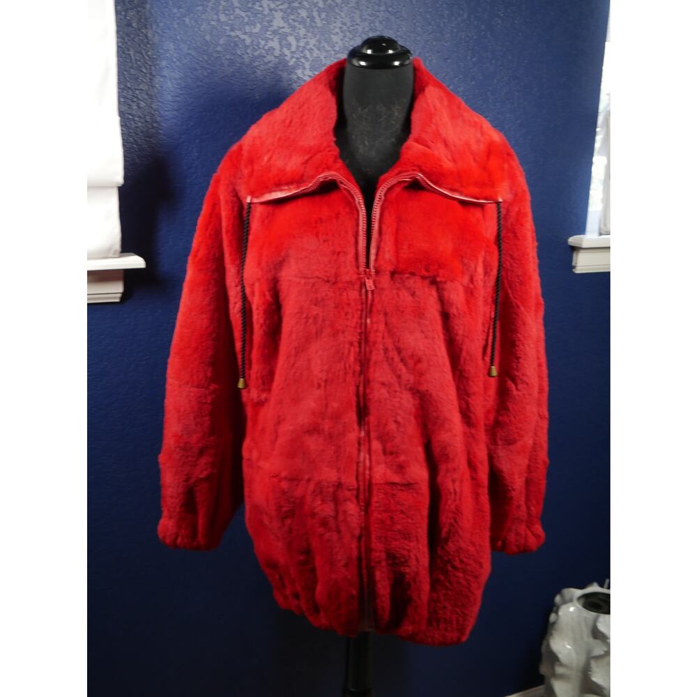 Private Label Red Rex Fur Zip-Front Coat